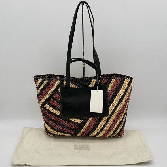 Ulla Johnson Handbags - Ulla Johnson Lali Large Striped Raffia Tote Bag Black Tan